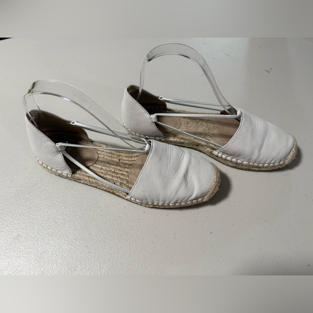 Eileen Fisher Gray Leather Espadrille Flat Sandals Size 6 Classic Neutral